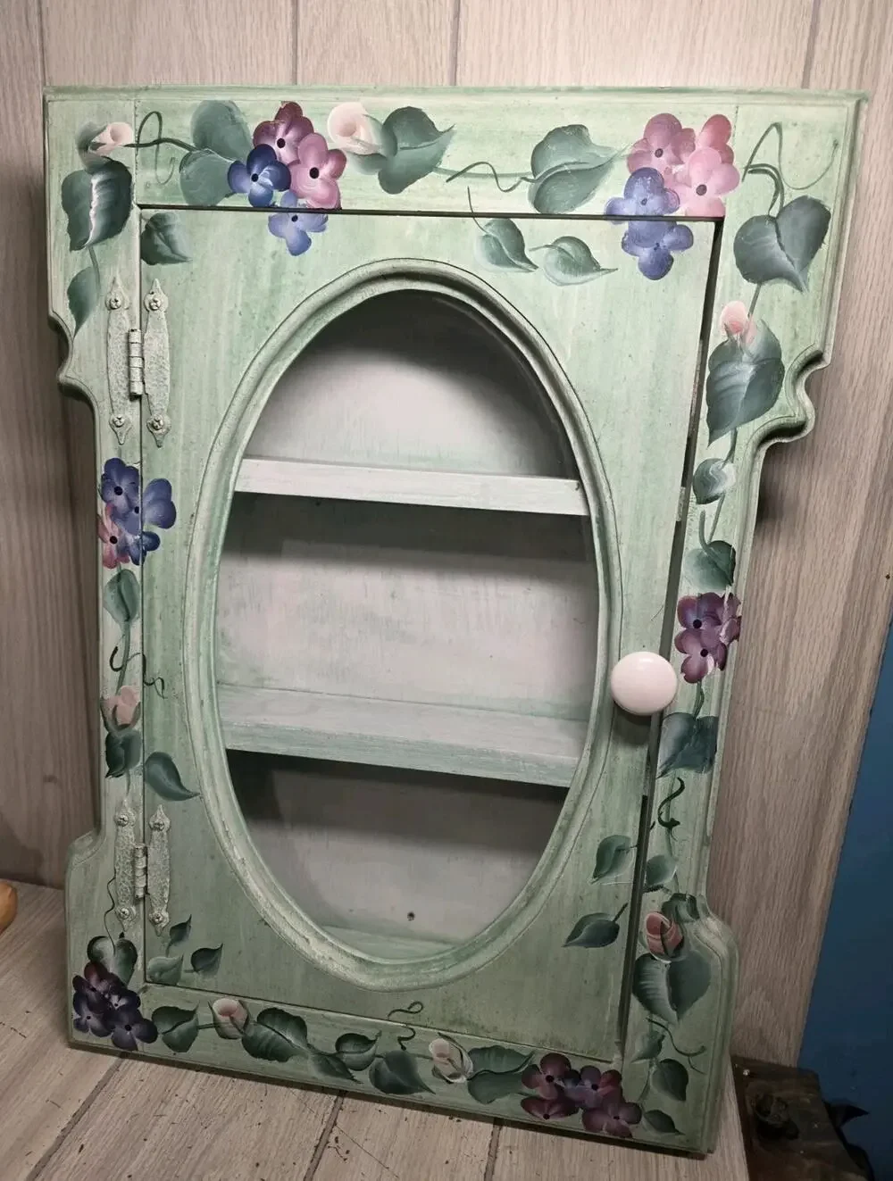 Vtg Hand Painted Floral Curio Display Cabinet Miniatures Farmhouse Cottagecore